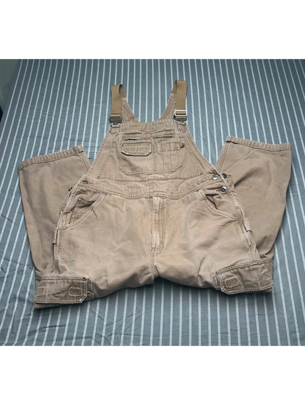 Duluth Trading Company tan duck canvas utility bib overalls Men's 40x30